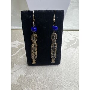Egyptian Mummy Earrings with Lapis Bead - Egyptian Collection Signed.